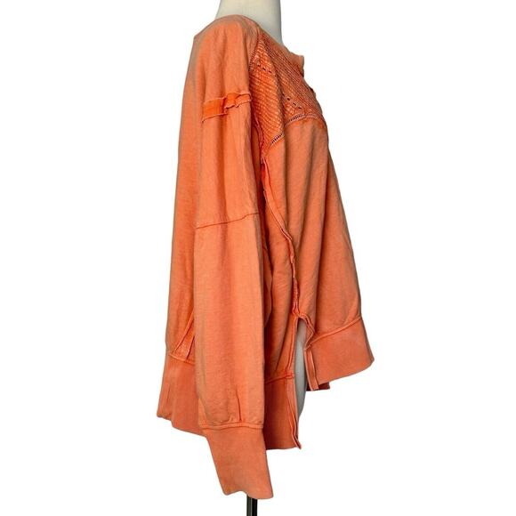 Anthropologie PILCRO Orange Pintuck Sweatshirt Top Size L - 100% Cotton - Picture 7 of 11